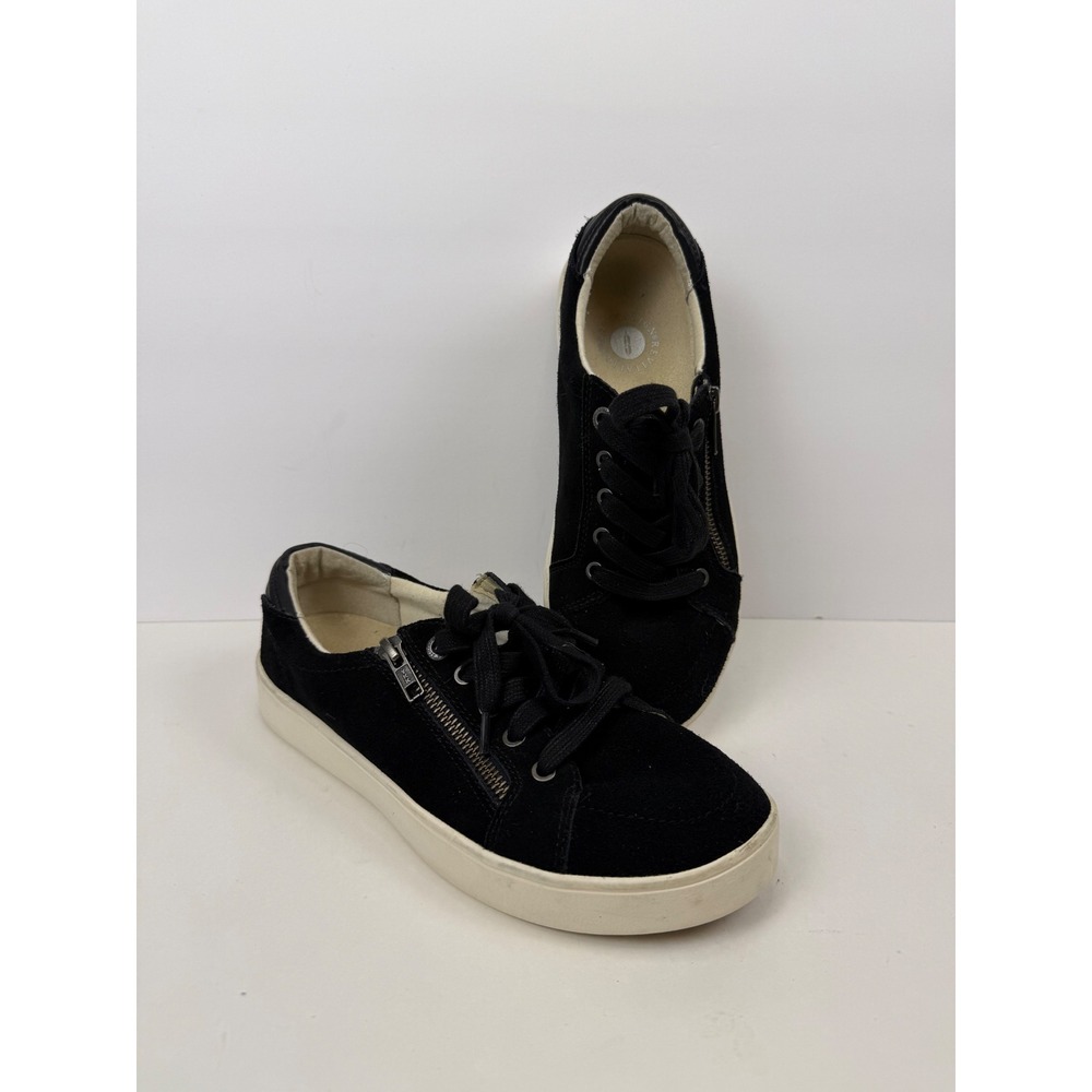 Revitalign Black Suede Low Top Sneakers‎ Side Zip Orthotic Shoes Womens 7.5 D